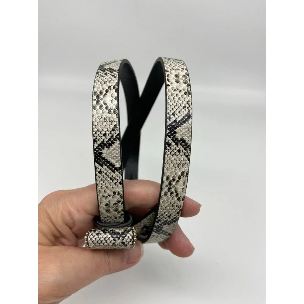 The Limited Belt Sz‎ M Snake Print Black White Faux Snakeskin Gold Stud Closure